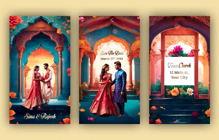 Colorful 3D Design Indian Character Wedding Instagram Invitation Story